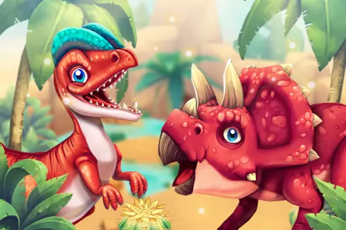 Roter T-Rex und roter Triceratops