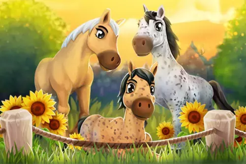 drei Pferde auf einem Sonnenblumenfeld