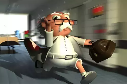 rennender Chefarzt mit Arztkoffer