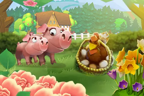 zwei Schweine auf einer Wiese