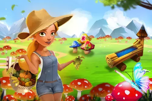 Farmerin im Pilzfeld