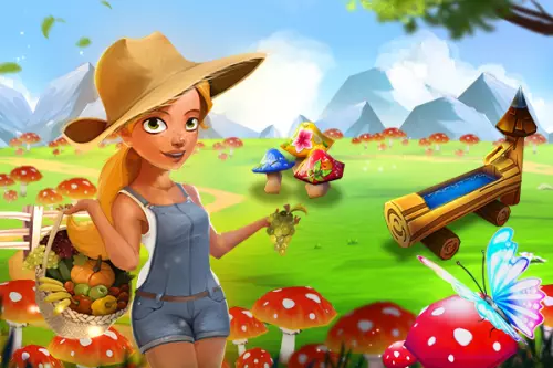 Farmerin im Pilzfeld