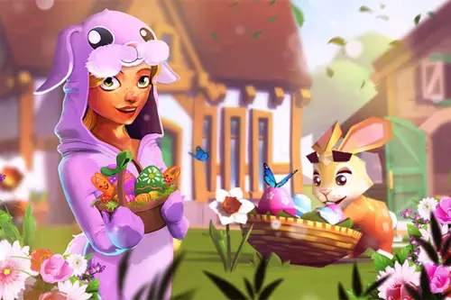 Farmerin im Hasenkostüm