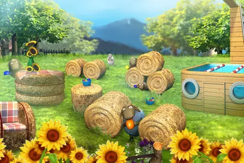 Heuballen mit vielen Schafen