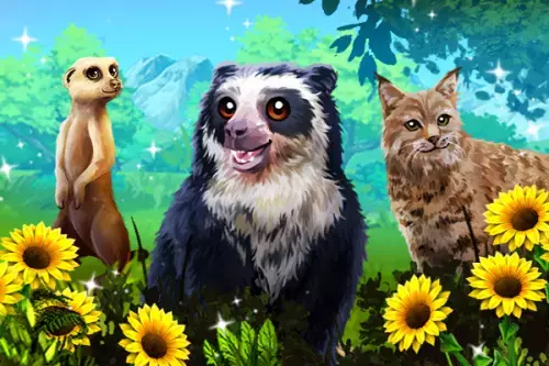 Bär, Luchs und Erdmännchen im Sonnenblumenfeld