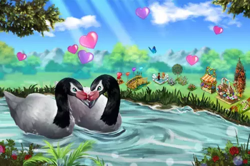 zwei turtelnde Schwäne