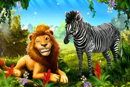 Löwe und Zebra in der Natur