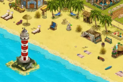 Strand mit Leuchtturm im Meer
