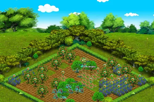 Farmspiel: Feld mit blauen Blumen