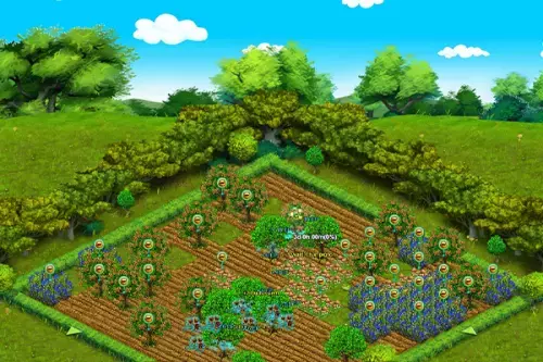 Farmspiel: Feld mit blauen Blumen