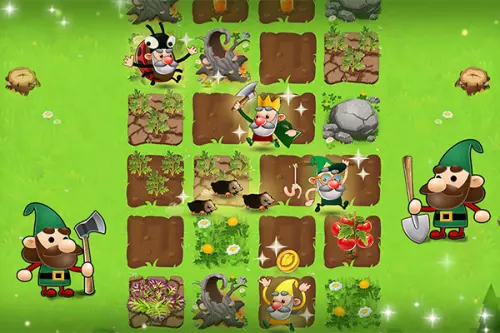 Farm Spiel: Feld mit kleinen Zwergen aus Wurzelimperium