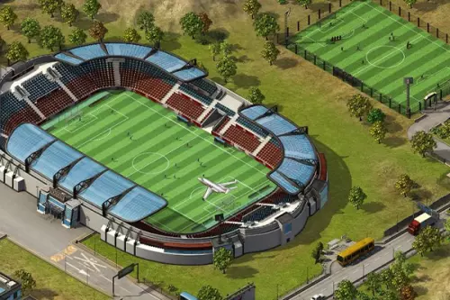 Fußballstadion mit Flugzeug