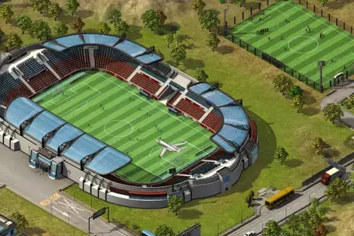 Fußballstadion mit Flugzeug