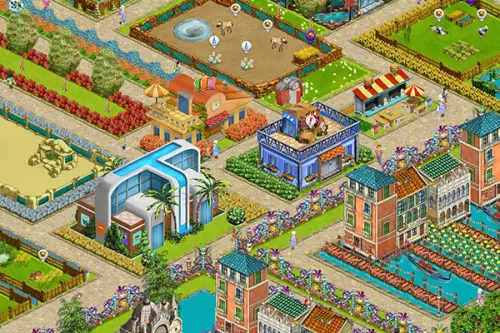 Dierentuinsimulator: dierenverblijven, gebouwen en water