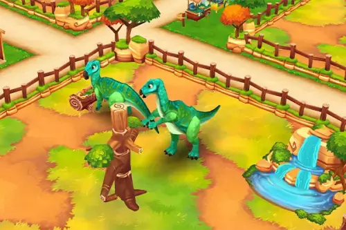 Zoo Spiel: Gehege mit zwei spielenden Dinos