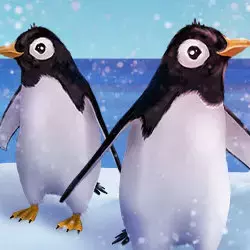 zwei Pinguine mit winterlichem Hintergrund