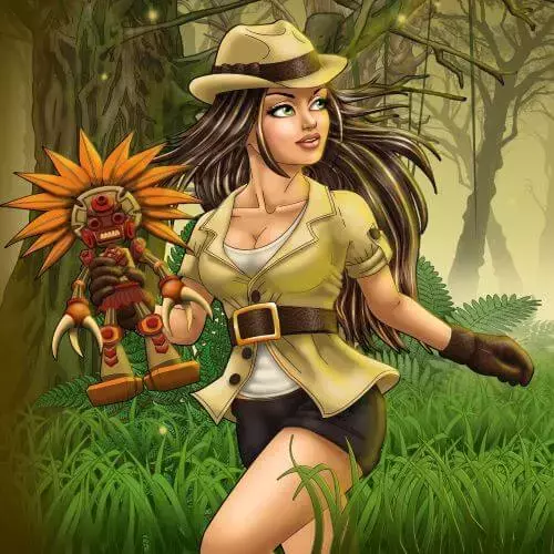 Schatzjägerin mit Figur in der Hand